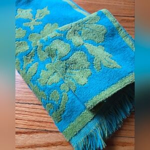 Vintage 70s MCM Bath Towel & Washcloth Cannon Royal Family Turquoise & Green